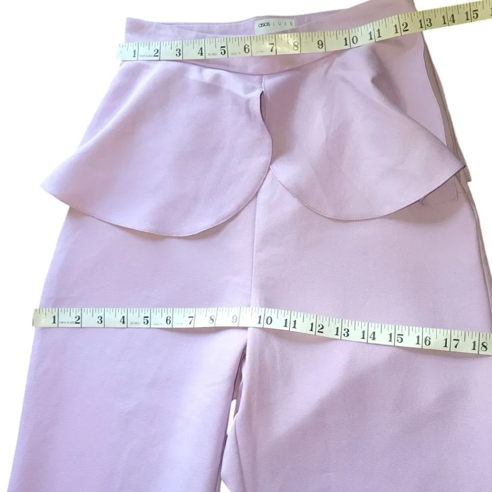 NWT ASOS LUXE Wide Flare Leg Tailored Pants Frill Overlay Lilac Purple 4